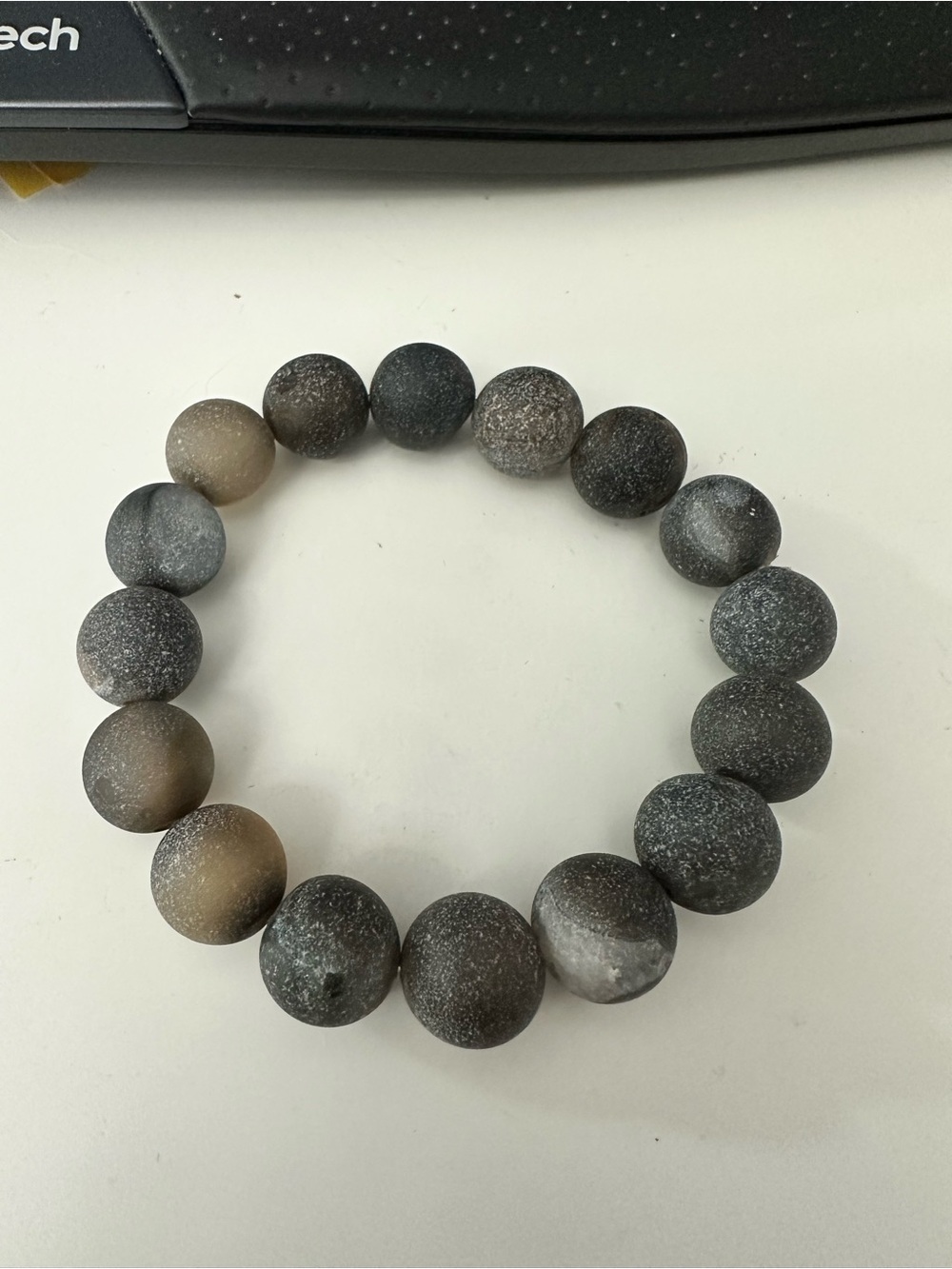 Matte Gray Druzy Agate with Brown & White Tones Stretch Bracelet-Size Small